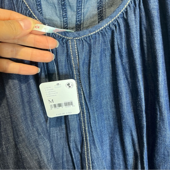Free People Denim Dreams Denim Chambray Tie Shoulder Seamed Midi Dress M - Picture 7 of 8